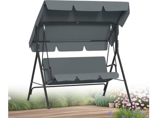 Comfortabele 3-Zits Schommelbank voor Tuin met Verstelbaar Zonnedak en Dikkussen