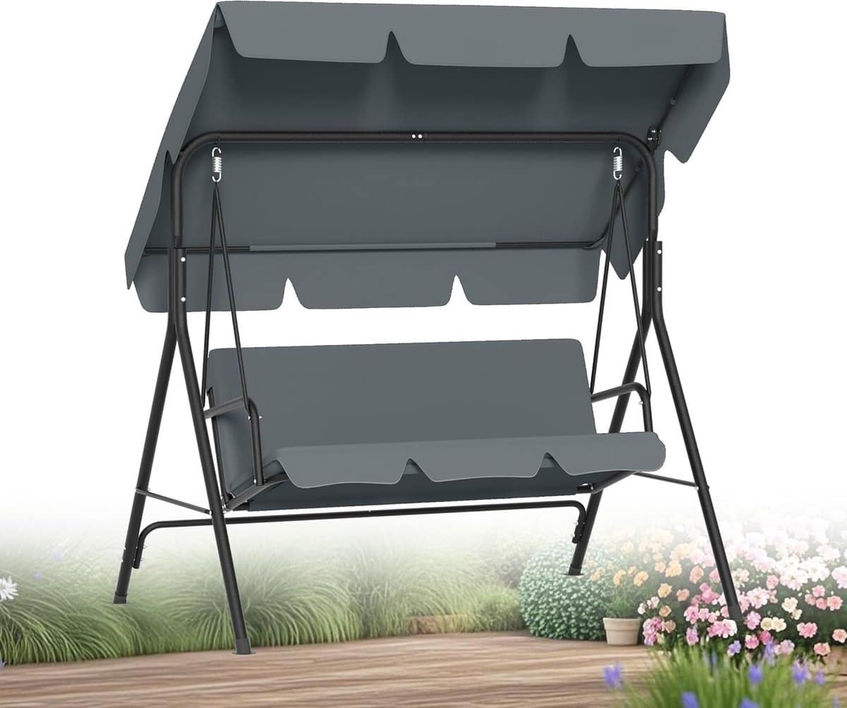 comfortabele 3 zits schommelbank voor tuin met verstelbaar zonnedak en dikkussen