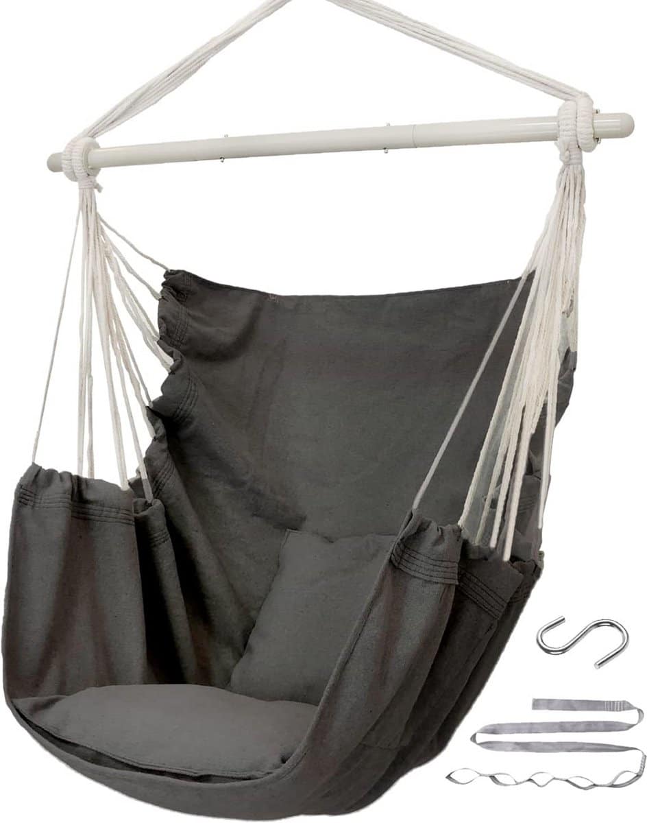 comfortabele hangstoel schommel met brede stalen spreidstang inclusief 2