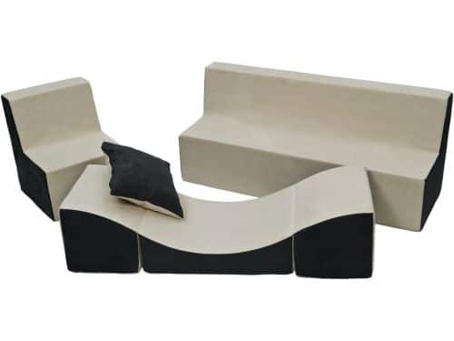 Comfortabele Kinderzitgroep: Stoel, Bank en Ligstoel in Beige-Grijs