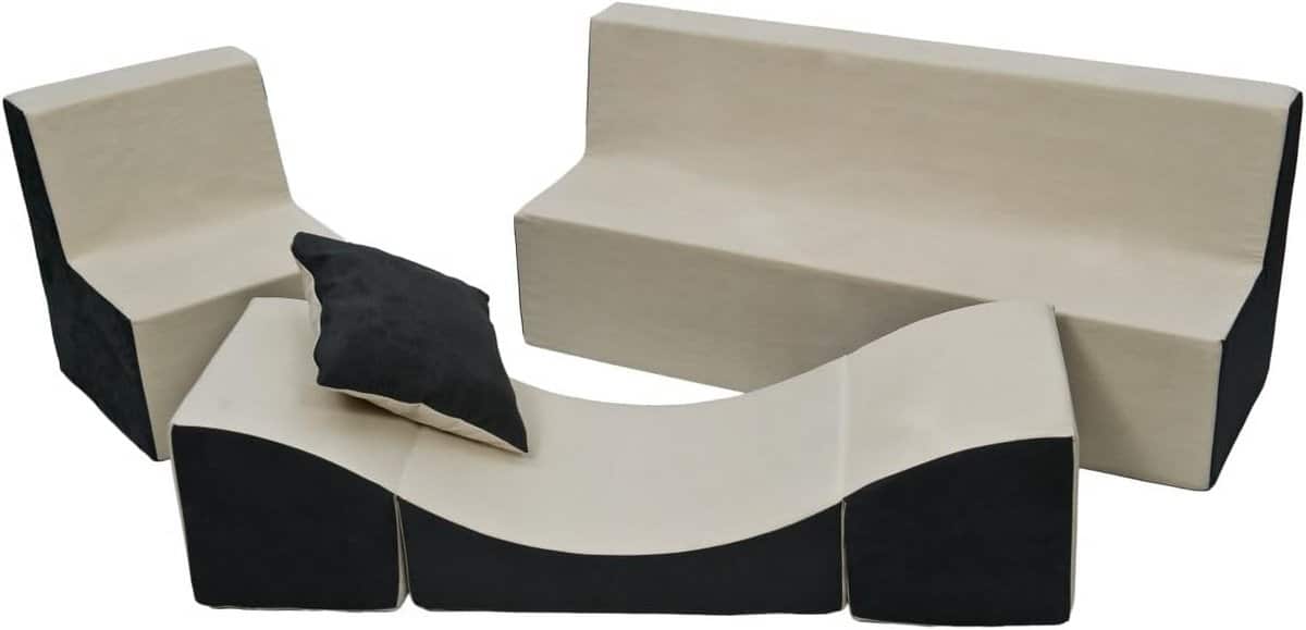 comfortabele kinderzitgroep: stoel, bank en ligstoel in beige grijs