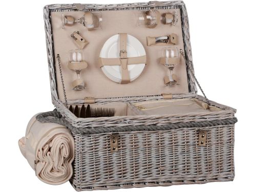 Complete Picknickset voor 4 Personen met Mand, Kleed en Servies