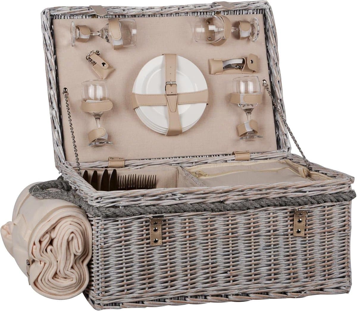 complete picknickset voor 4 personen met mand, kleed en servies