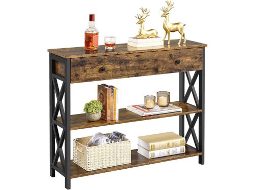 Consoletafel met Lade en Open Planken - X-Vormig Frame