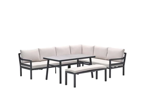 Corsica lounge-diningset - 4-delig - rechts - carbon black - desert sand - grijs