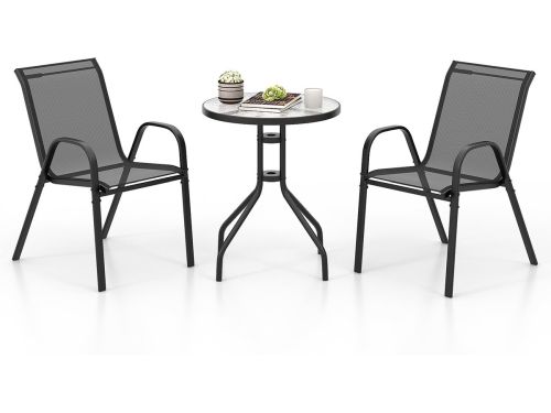 COSTWAY 3-delige balkonmeubelset, bistrotafel met 2 stapelbare stoelen