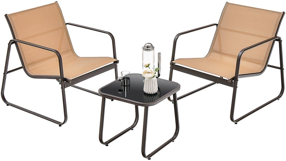 costway 3 delige tuinmeubelset, balkonset met 2 stoelen en tafel