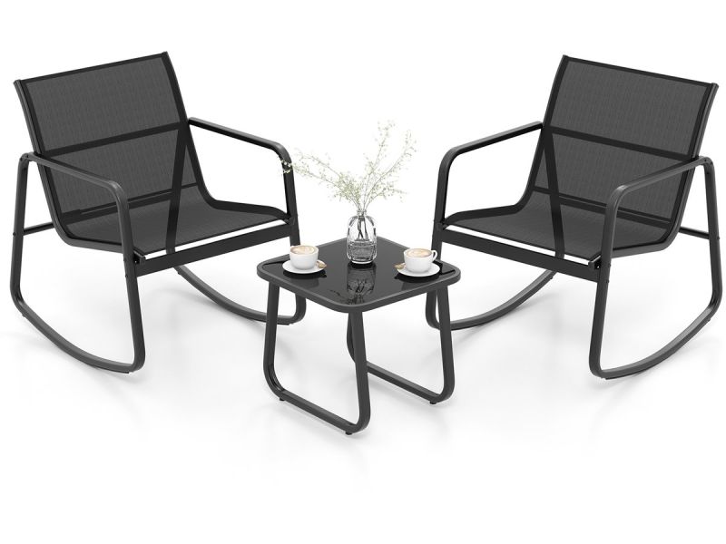 COSTWAY 3-delige tuinmeubelset, balkonset met 2 stoelen en tafel