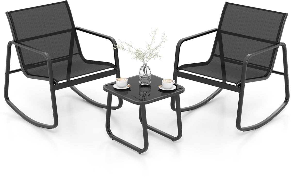 costway 3 delige tuinmeubelset, balkonset met 2 stoelen en tafel