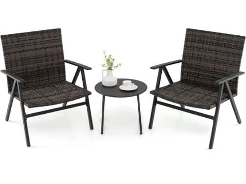 COSTWAY 3-delige tuinmeubelset, rotan balkonmeubels met 2 stoelen en tafel