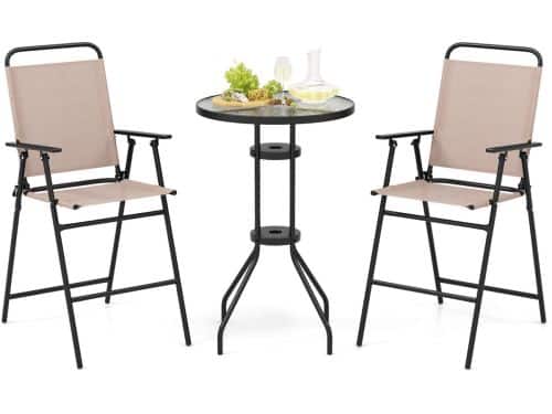 COSTWAY Bistrotafel met 2 inklapbare stoelen, 3-delige balkonmeubels
