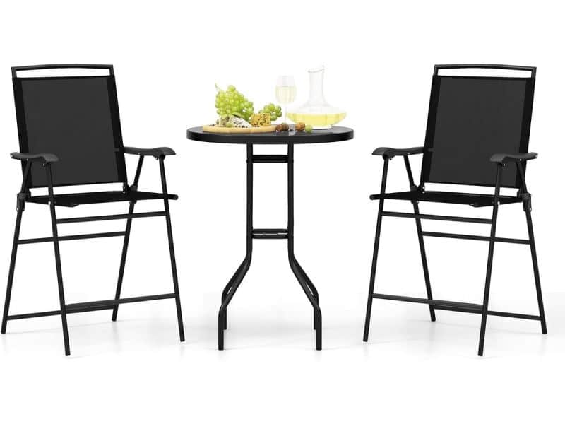 COSTWAY Bistrotafel met 2 inklapbare stoelen en paraplugat