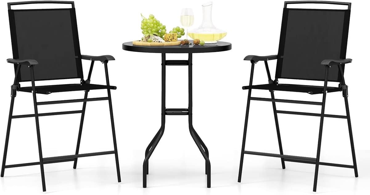 costway bistrotafel met 2 inklapbare stoelen en paraplugat