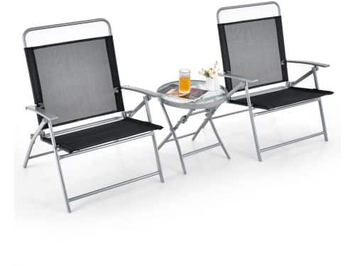 COSTWAY Bistrotafel met 2 stoelen, inklapbare balkonset, 3
