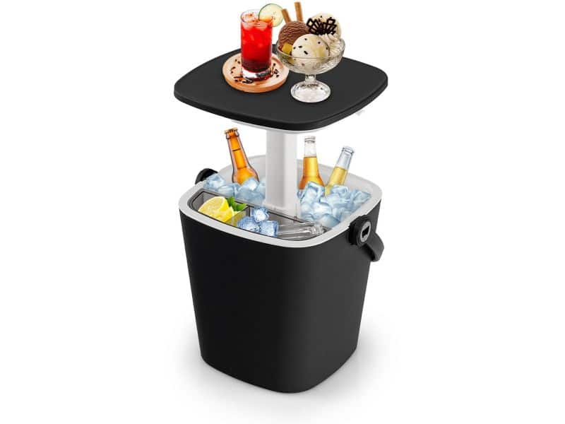 COSTWAY Cool Bar Draagbare bijzettafel met optilbaar tafelblad