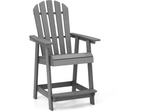 COSTWAY Hoge Adirondack stoel met voetensteun, weerbestendige barkruk van HDPE
