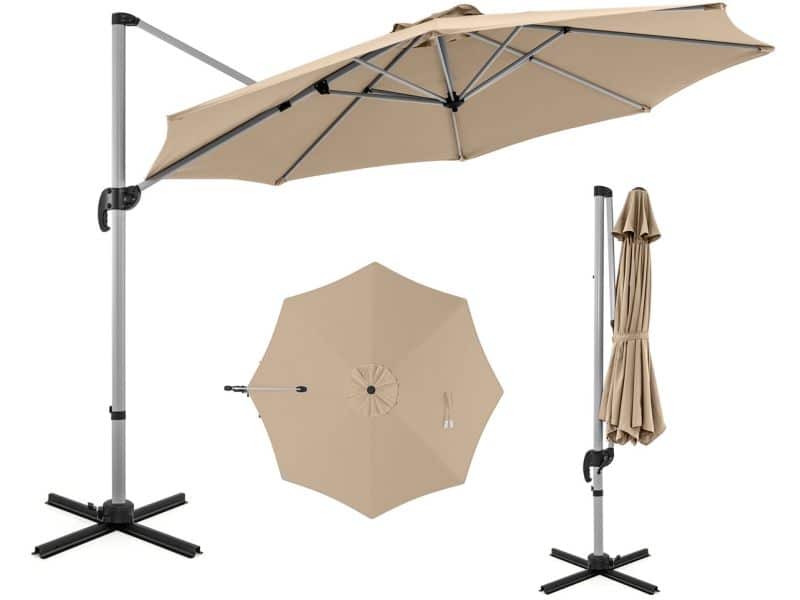 COSTWAY Parasol Ø 330 cm, zweefparasol met zwengel
