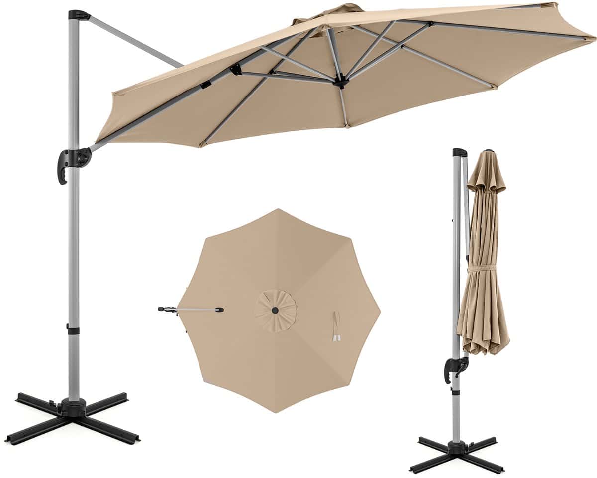 costway parasol Ø 330 cm, zweefparasol met zwengel