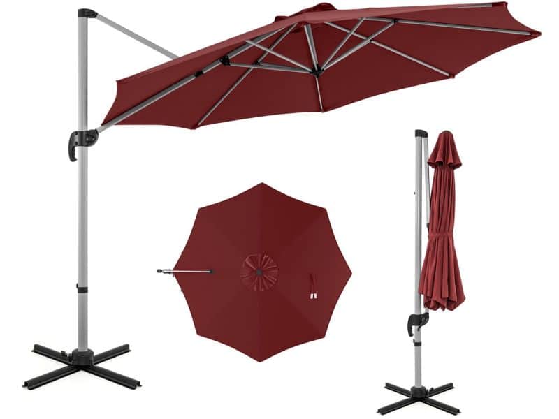 COSTWAY Parasol Ø 330 cm, zweefparasol met zwengel