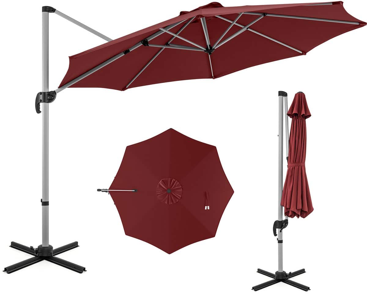 costway parasol Ø 330 cm, zweefparasol met zwengel
