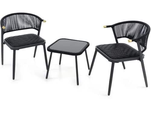 COSTWAY Rotan tuinmeubelset, balkonset met 2 stoelen en tafel