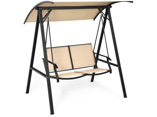 COSTWAY Schommelbank met verstelbaar dak, 2-zits tuinschommel, schommelbank voor tuin