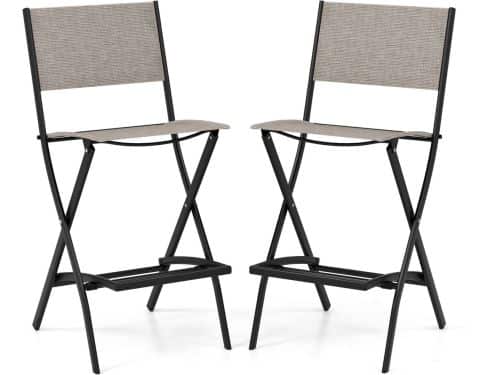 COSTWAY Set van 2 outdoor barkrukken, inklapbare barstoelen met rugleuning