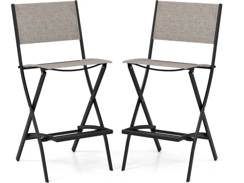 COSTWAY Set van 2 outdoor barkrukken, inklapbare barstoelen met rugleuning