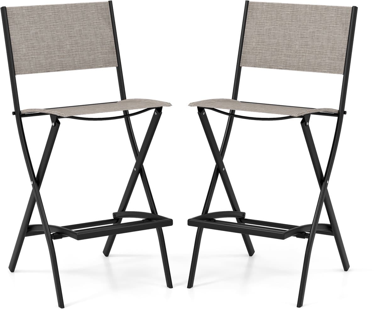 costway set van 2 outdoor barkrukken, inklapbare barstoelen met rugleuning