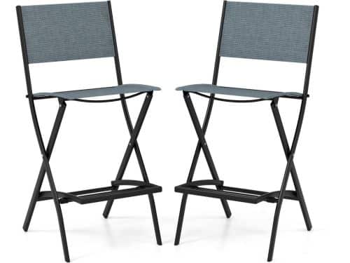 COSTWAY Set van 2 outdoor barkrukken, inklapbare barstoelen met rugleuning