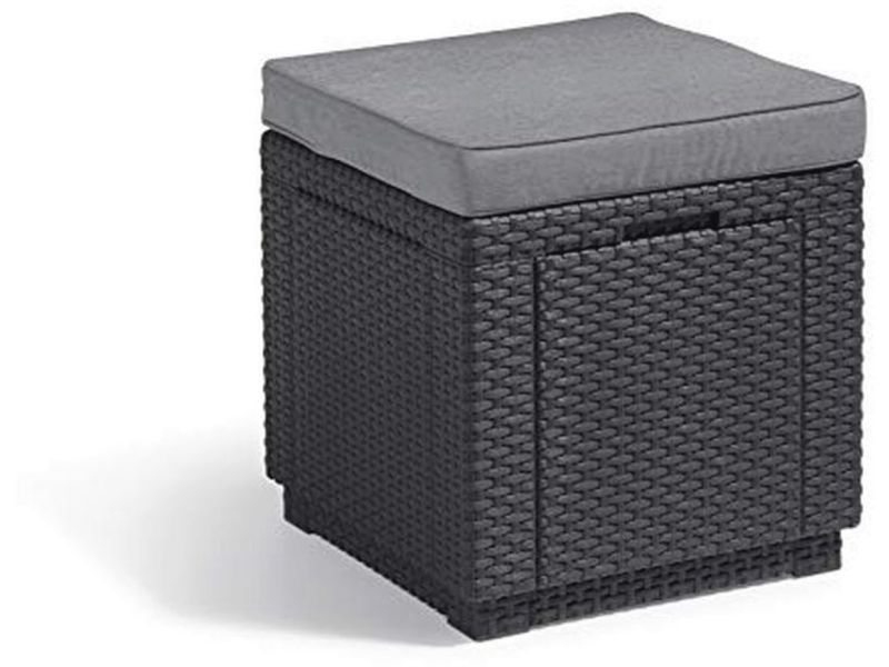 Cube Hocker met Opbergruimte - Grijs, Weerbestendig, Inclusief Comfortabele Kussen