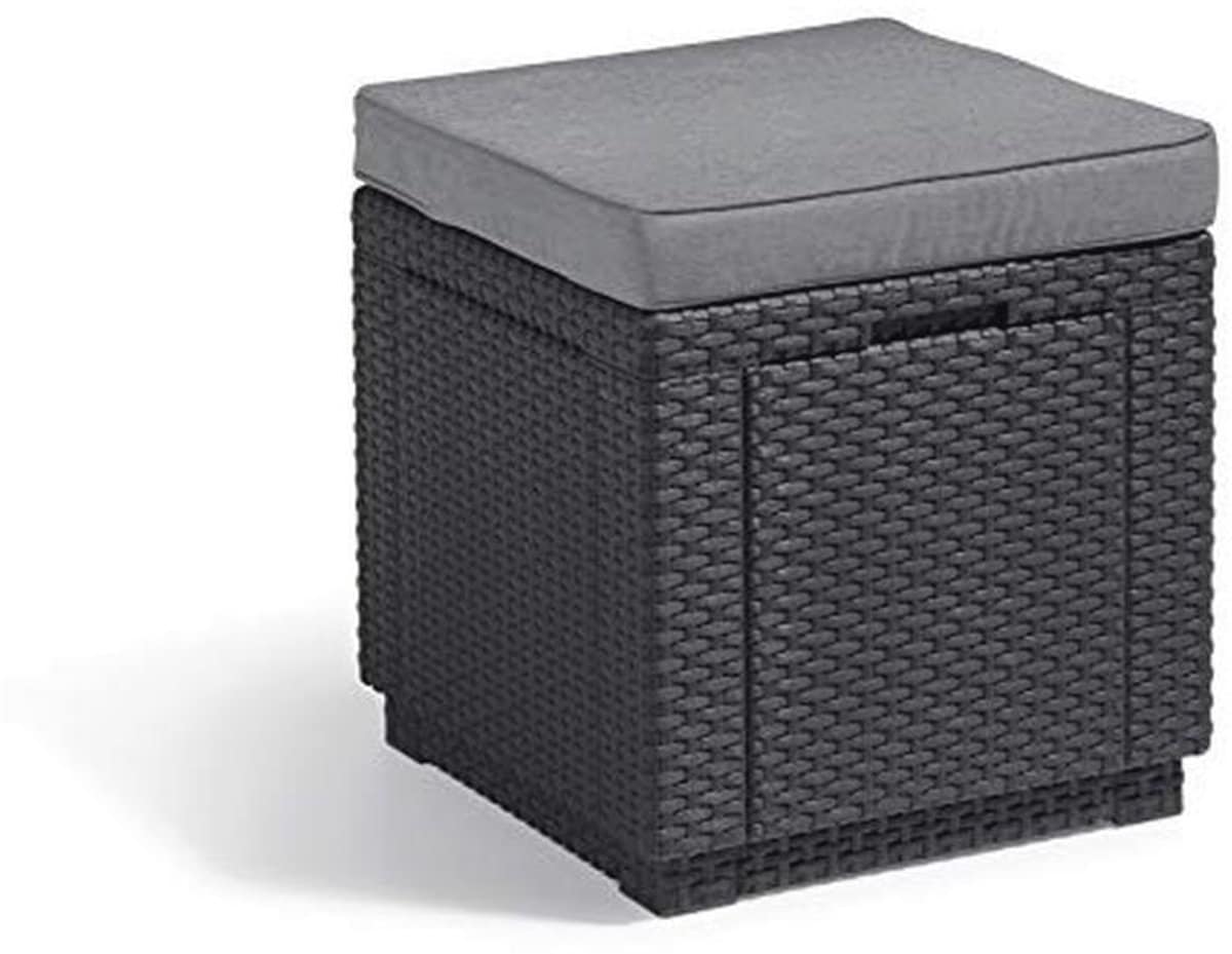 cube hocker met opbergruimte grijs, weerbestendig, inclusief comfortabele kussen