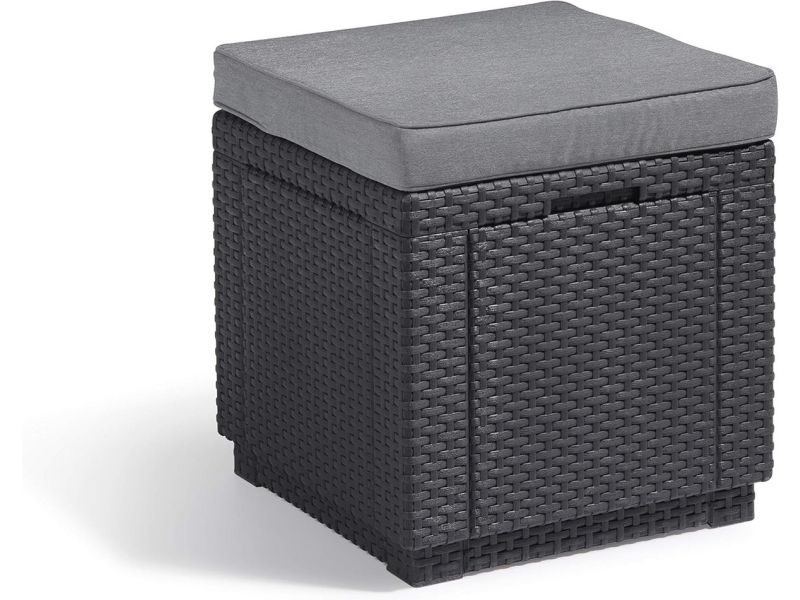 Cube Hocker met Opbergruimte - Grijs, Weerbestendig, Inclusief Comfortabele Kussen