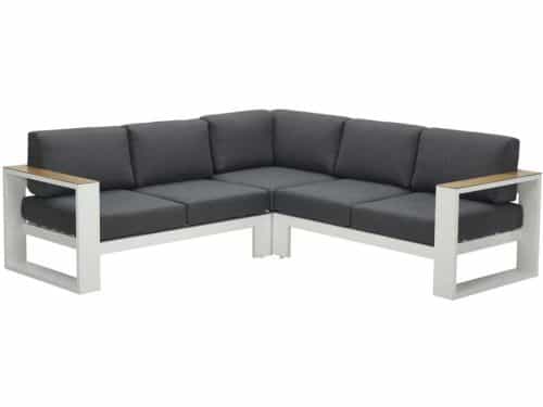 Cube hoek loungeset - 3-delig - mat wit - teak