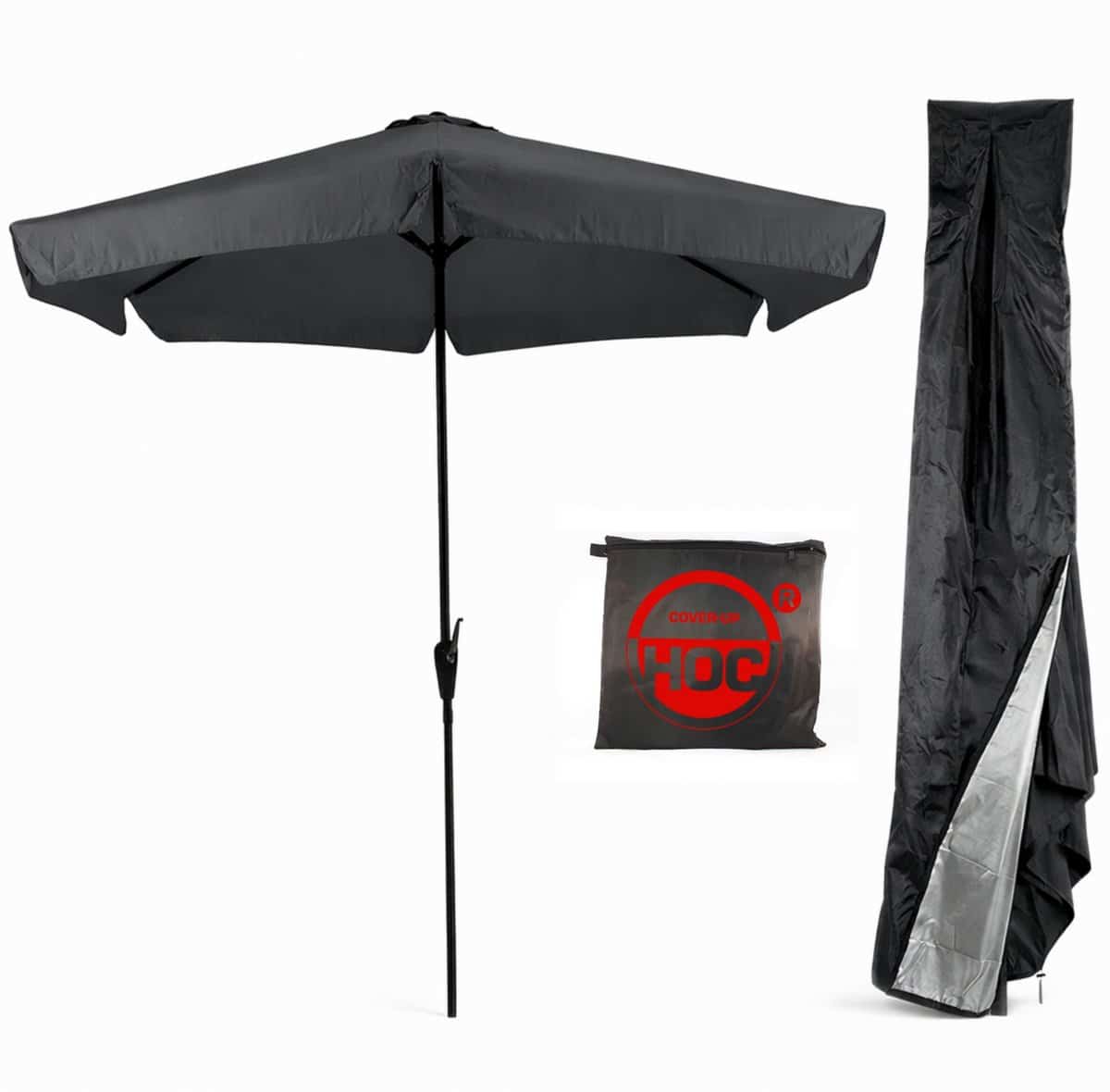 cuhoc grijze parasol met hoes 3m stokparasol