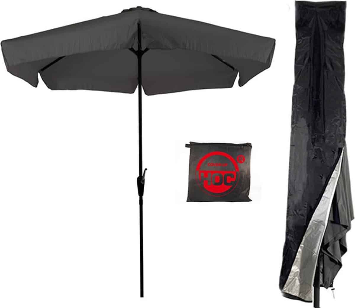 cuhoc grijze parasol met hoes 3m stokparasol