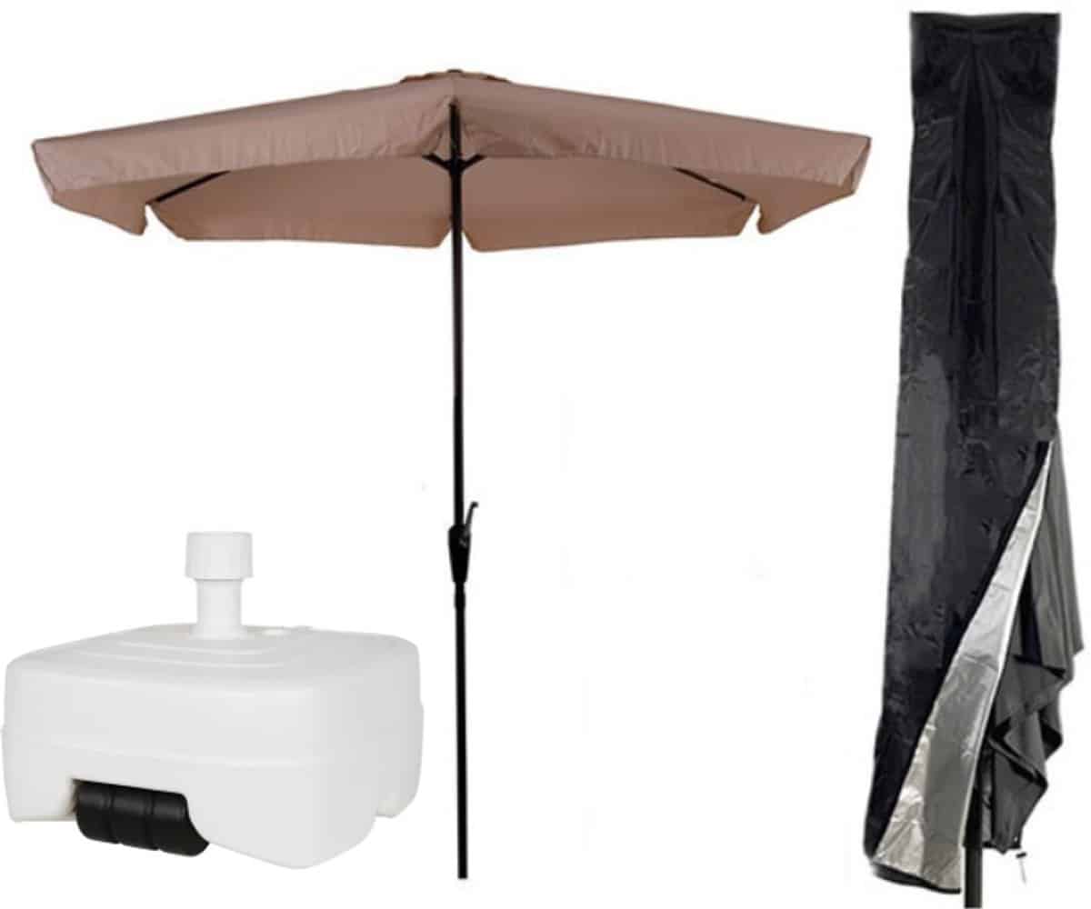 cuhoc parasol 300 cm ecru inclusief witte verrijdbare vulbare