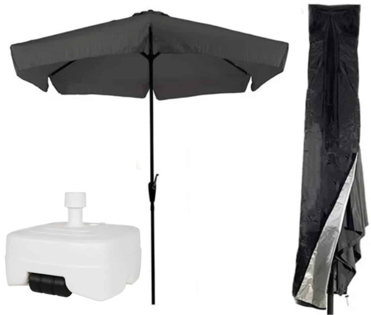 cuhoc parasol 300 cm grijs inclusief witte verrijdbare vulbare