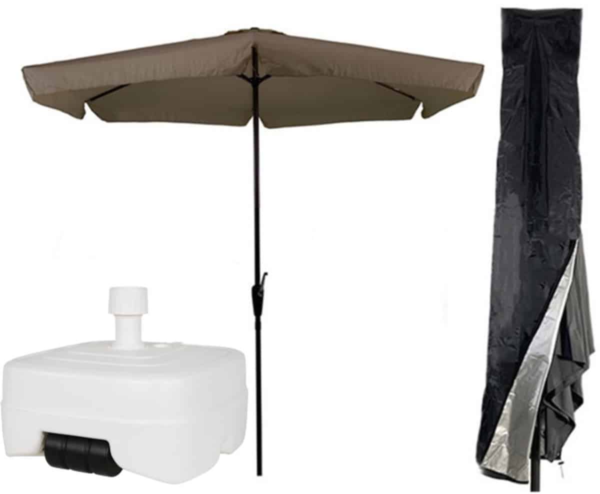 cuhoc parasol 300 cm taupe inclusief witte verrijdbare vulbare