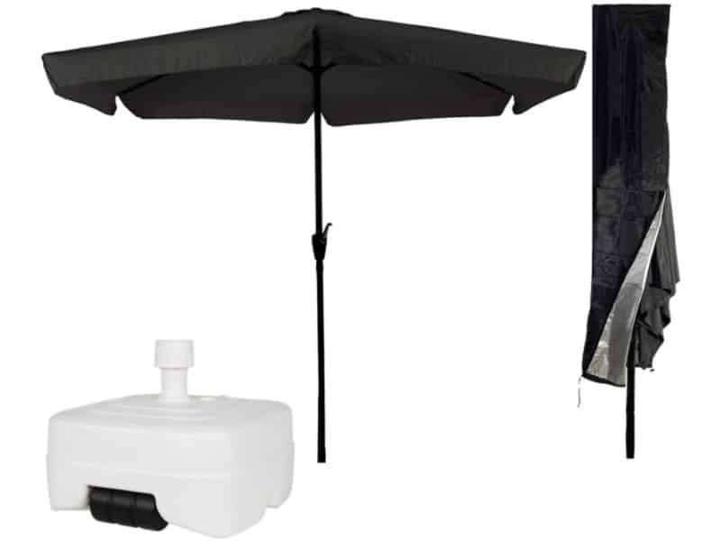 CUHOC Parasol 300 cm Zwart - Inclusief Witte Verrijdbare Vulbare