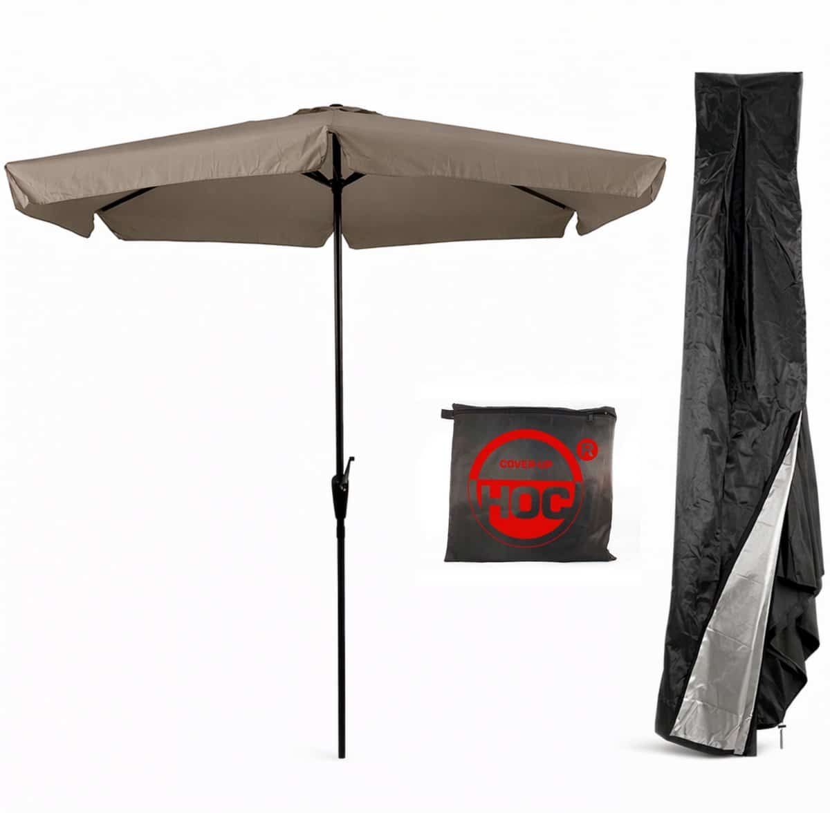 cuhoc taupe parasol met hoes 3m stokparasol