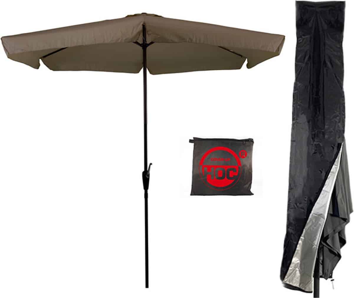 cuhoc taupe parasol met hoes 3m stokparasol
