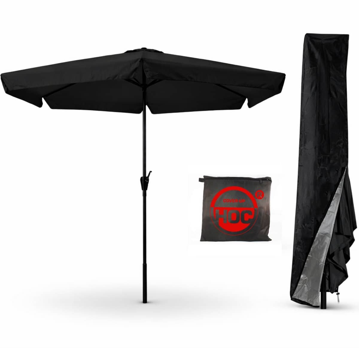 cuhoc zwarte parasol met hoes 3m stokparasol