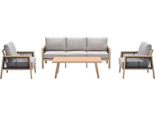 Decala loungeset - 4-delig - aluminium - light teak look