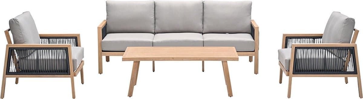 decala loungeset 4 delig aluminium light teak look