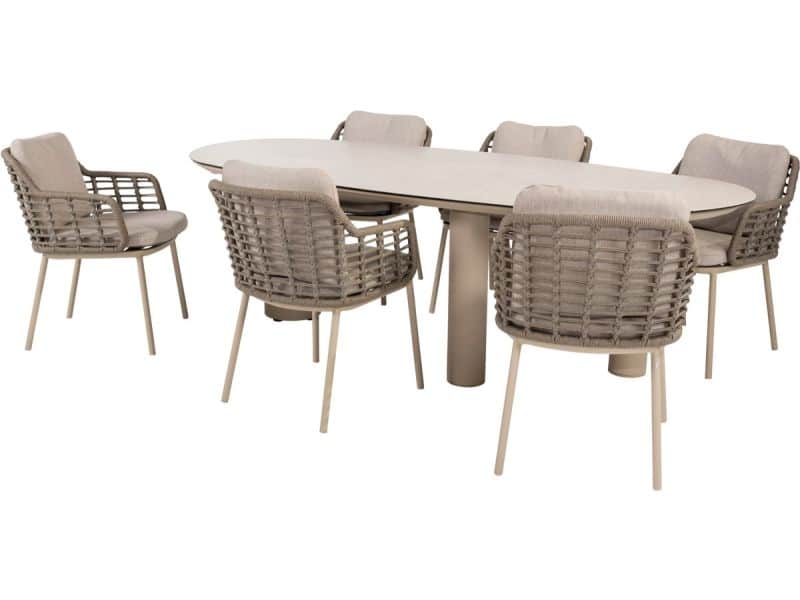 Denia Puglia dining tuinset 240x105xH75 cm 7 delig keramiek latte