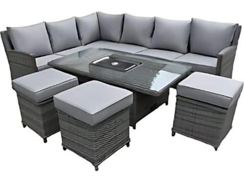 Diego dinerset 6-delig donker grijs wicker, Licht grijze kussens tuinset