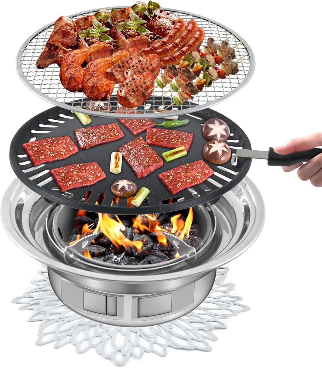 draagbare bbq houtskool grill voor buiten, ronde anti