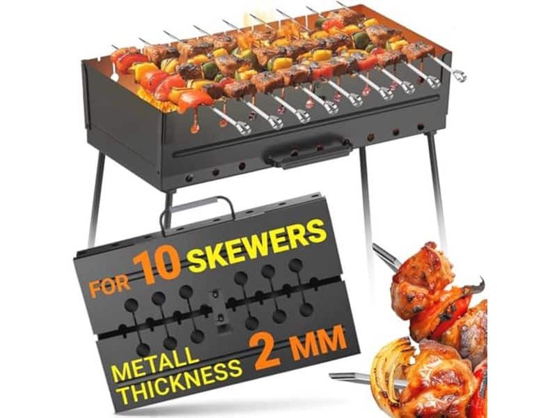 Draagbare Houtskoolgrill voor 10 Spiesjes - Opvouwbare BBQ voor Outdoor