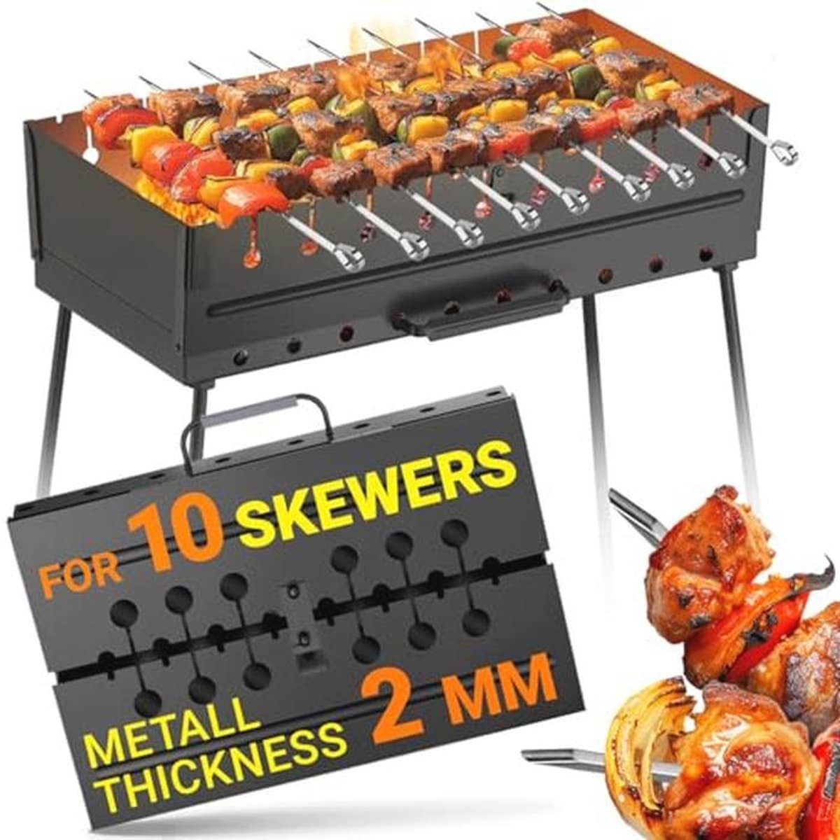 draagbare houtskoolgrill voor 10 spiesjes opvouwbare bbq voor outdoor
